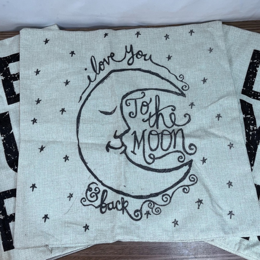 Set of 3 Love You To The Moon and Back & Love You More Linen Pillow Covers 18x18